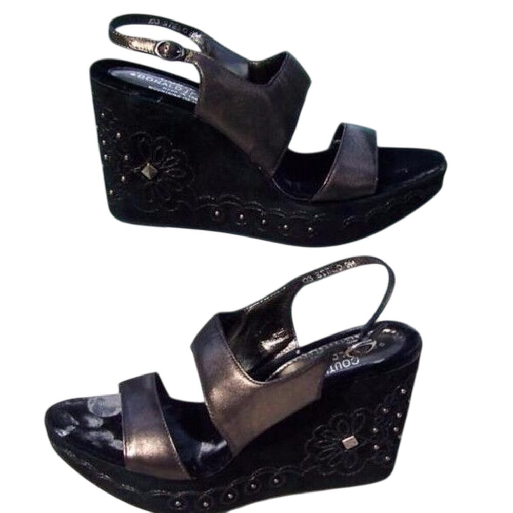 Donald Pliner Metallic Leather Platform Wedge Shoe Suede Embroidery $275 NIB - Picture 3 of 3